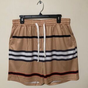 Men's Tan Striped Swim Shorts